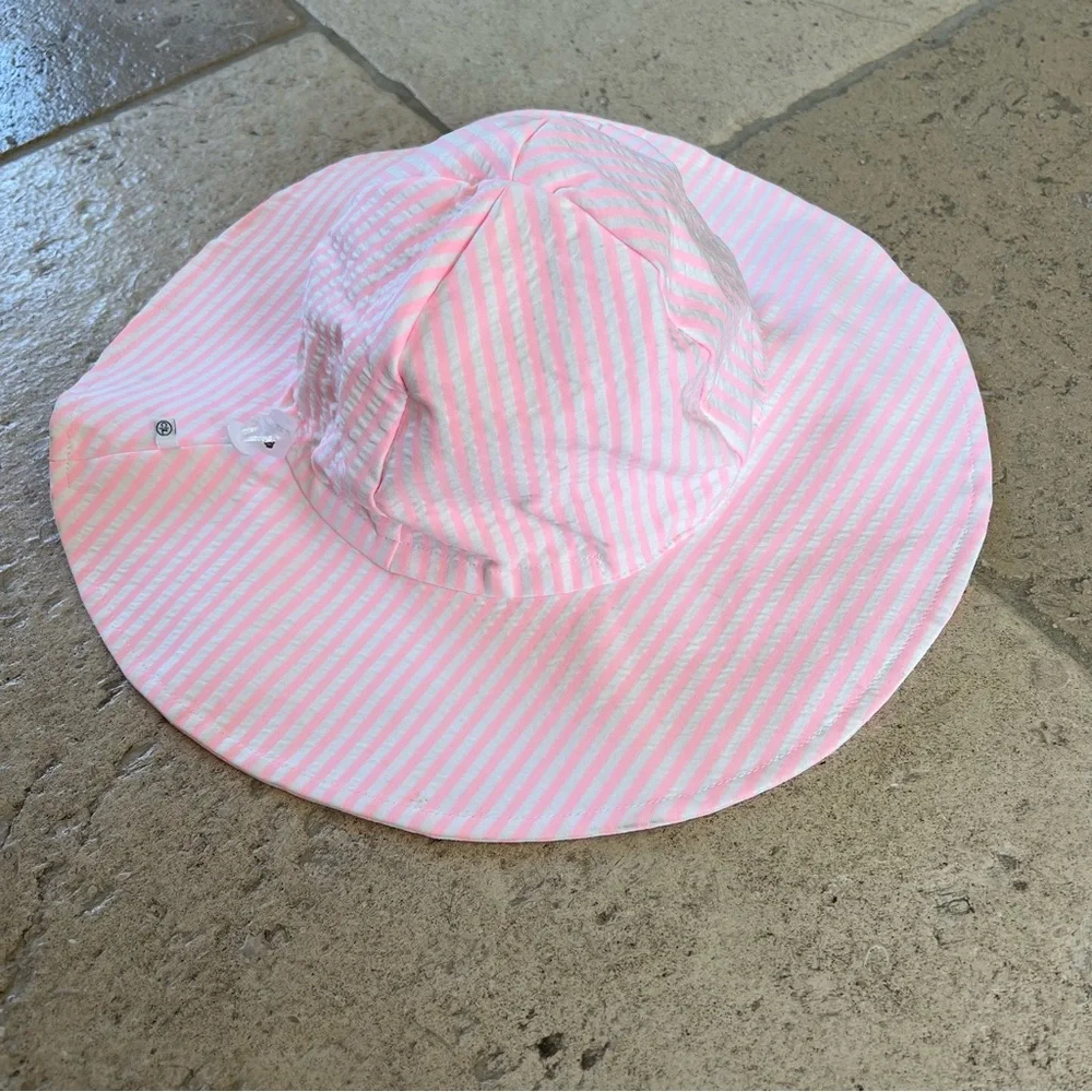 Caden Lane neon pink and white seersucker stripe sun hat